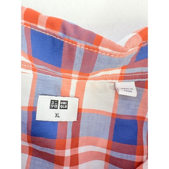 UNIQLO Men's Plaid Button Up Shirt XL  Cotton Orange Blue Smart‎ Casual NWOT - Picture 7 of 14